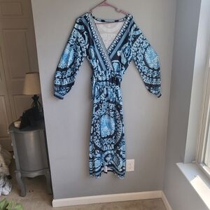 Blue floral wrap maxi dress